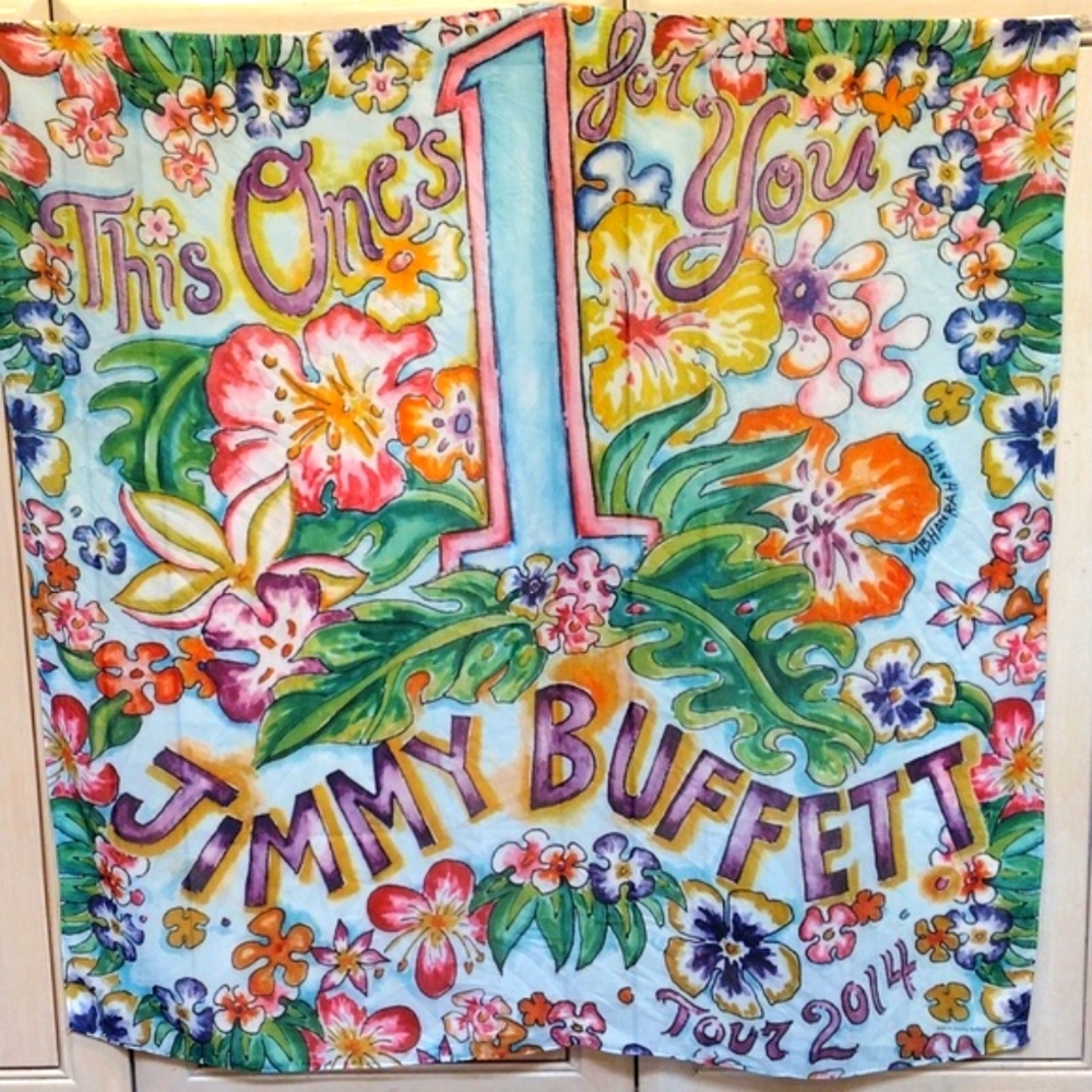 Colorful Floral Jimmy Buffett 2014 Tour Scarf "This 1's For You" By MB Hanrahan - Picture 5 of 6